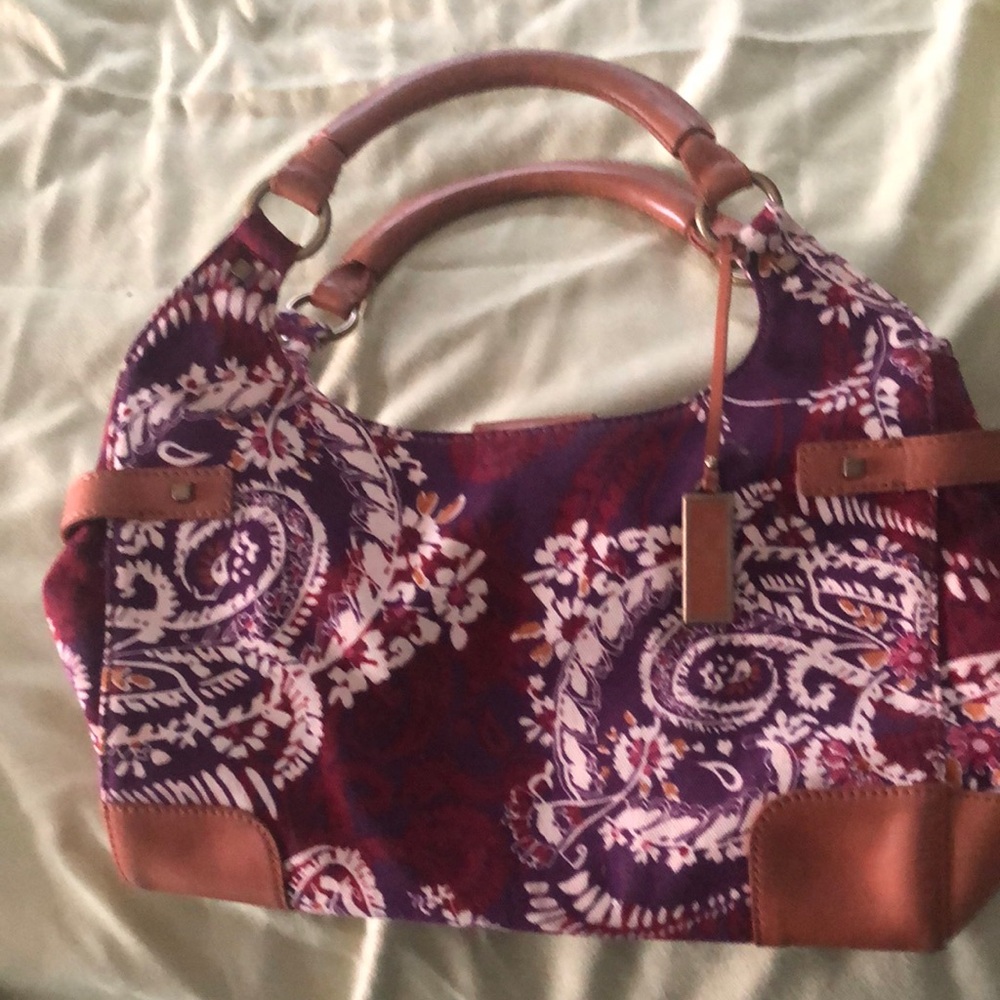 Talbots Purple Multicolor Paisley Medium Satchel Purse Handbag Bag